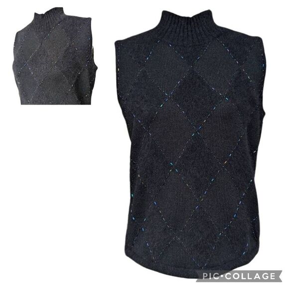 Emma James Black Vest Sweater Embellished High Neck Size M Rabbit Hair Geometric - Picture 1 of 8
